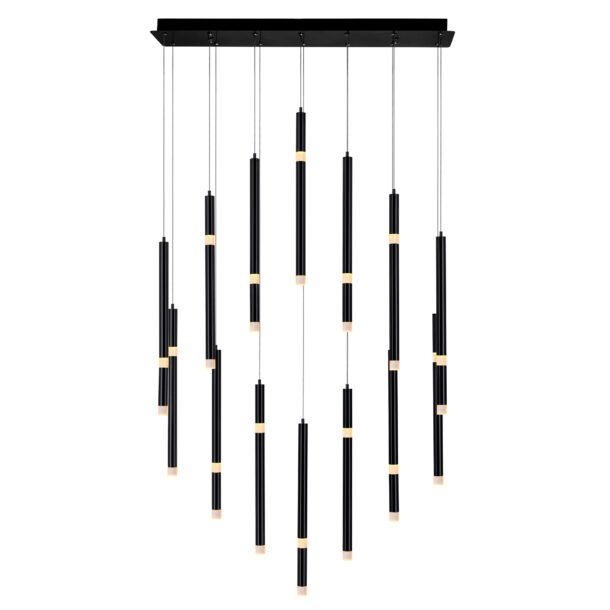 Flute 14 Light LED Chandelier With Black Finish